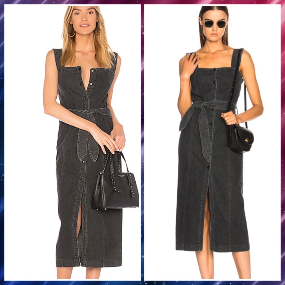 Nanushka Rita Denim High Tie Waist Button Dress XS